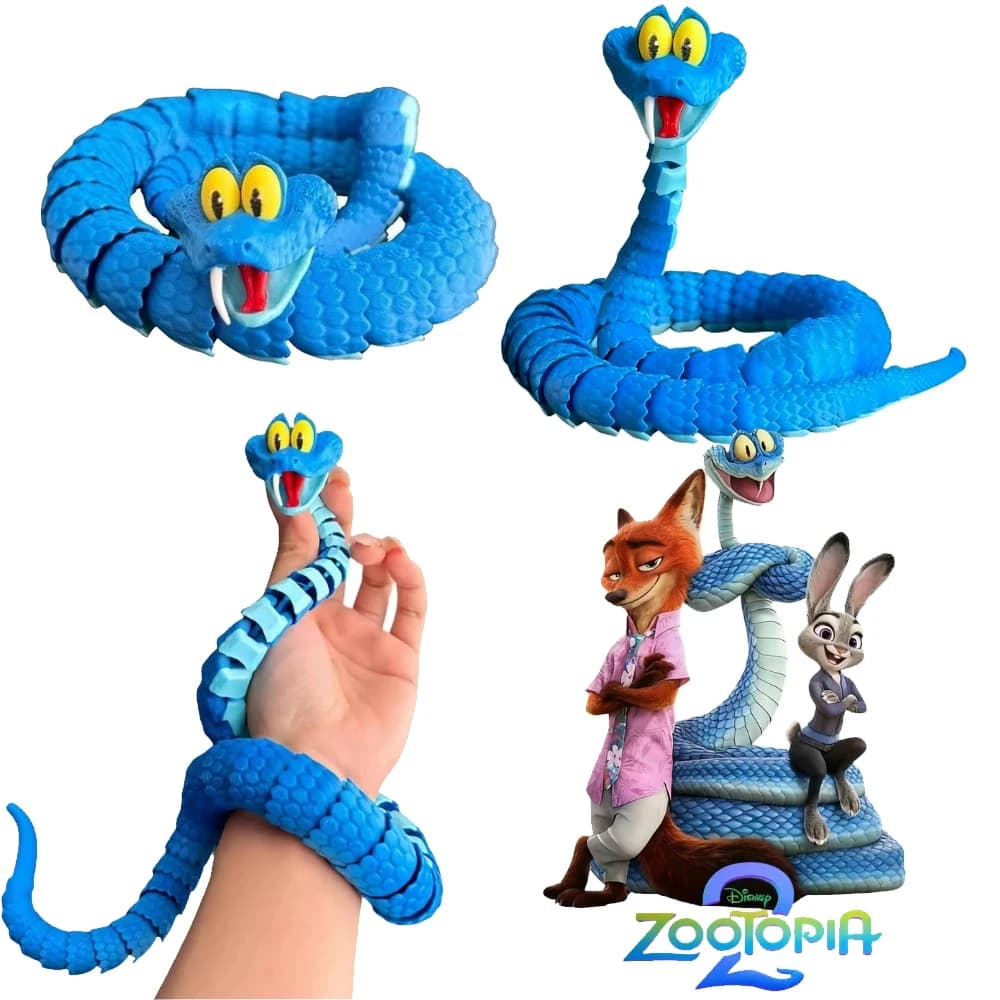 Disney Zootopia 2 68 cm Gary Serpente Giocattolo di Simulazione Articolato Serpente, Modello Gary Serpente Stampato in 3D, Regalo per Bambini