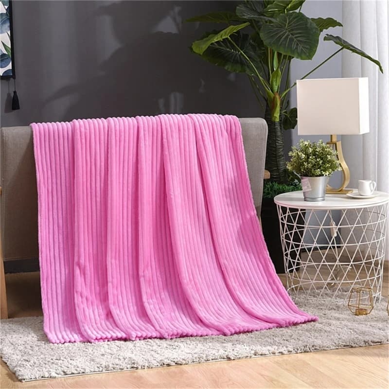 Solid Color Striped Flannel Blanket Shawl Blanket Multipurposes Sofa Cover Home Bed