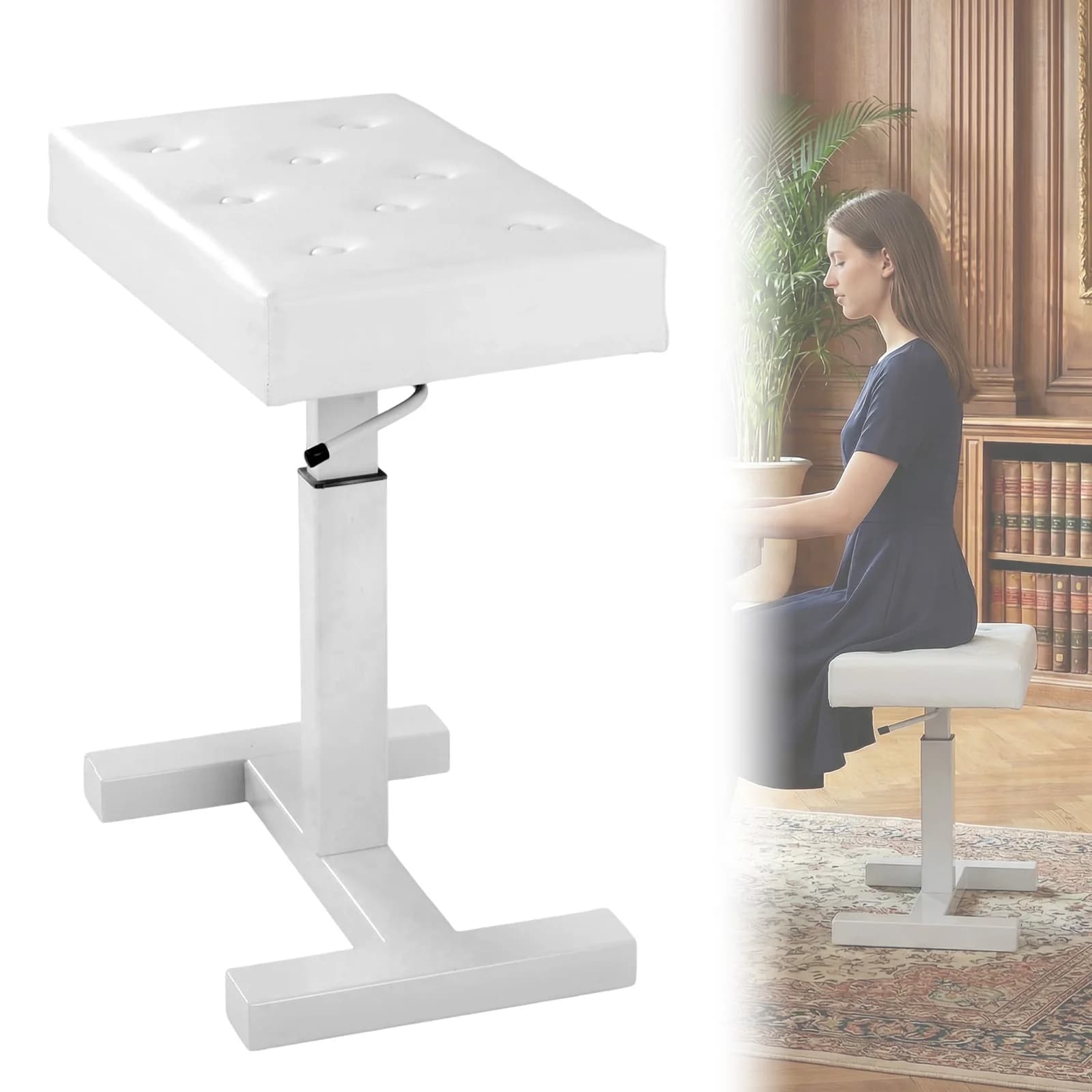 Piano Stool with Hydraulic Lift, Adjustable Height, Keyboard Chair with PU Leather and Sponge for Vanity, Living Room, Bedroom