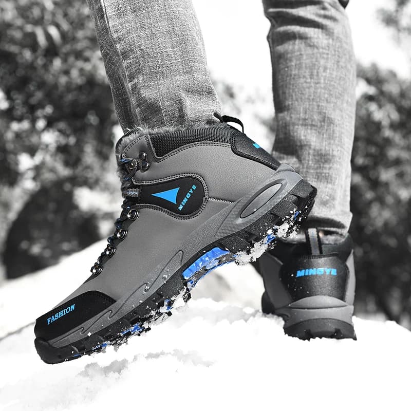 Men Fashion Winter Warm Hiking Sneakers Full Fleece Lined Shock Absorbing Sole Outdoor Mountain Walking Boots