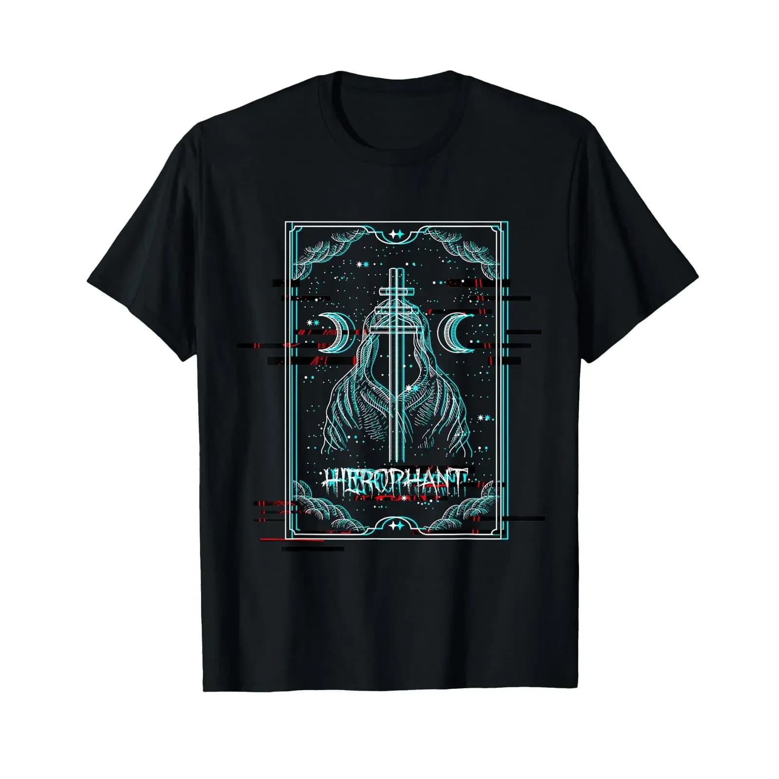 Hierophant Tarot Card Moon Gothic Occult T Shirt vintage Washed Slightly Stretched Versatile fashion Stylish Casual homme Soft