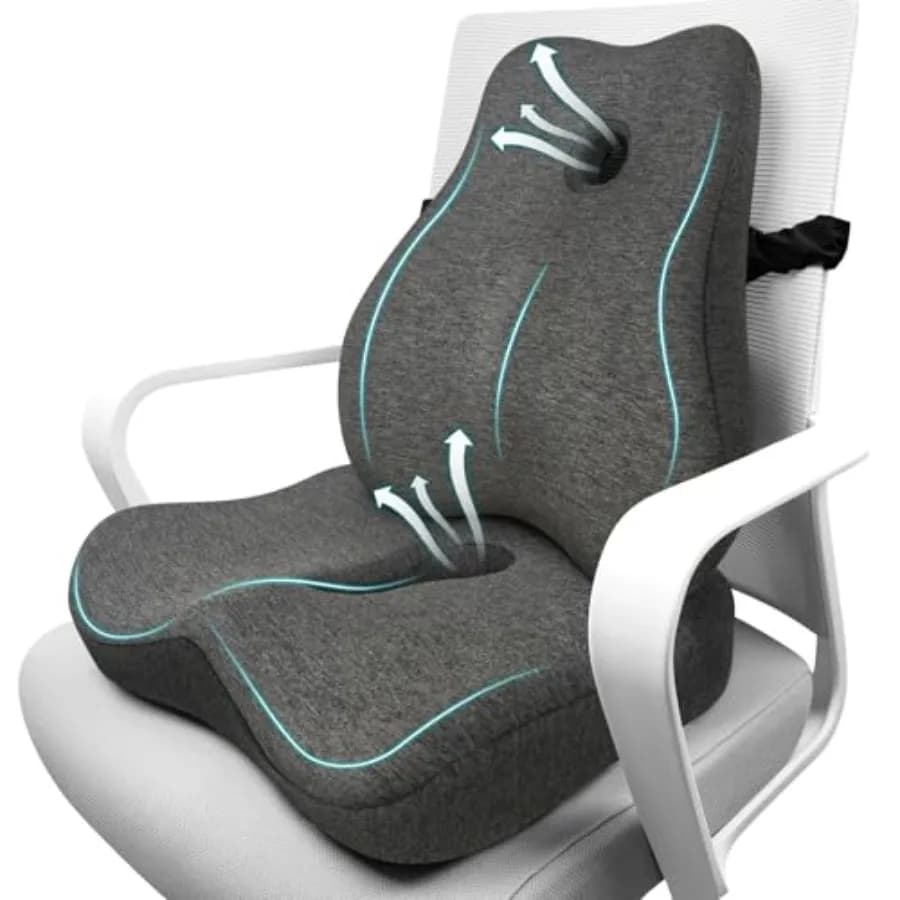Set Cuscino per Seduta e Supporto Lombare per Sedia da Ufficio, Cuscino Ergonomico per Alleviare il Dolore Sciatico, Supporto Schiena in Memory Foam