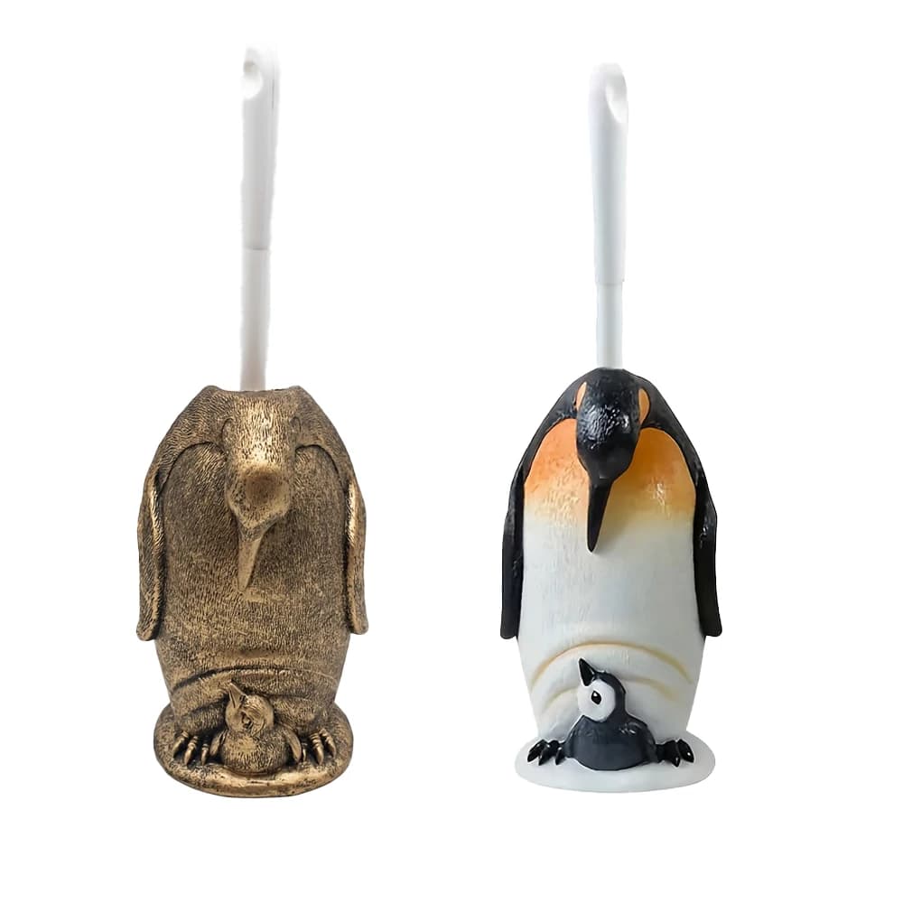 Set di accessori da bagno in resina, 2 pezzi, porta scopino a forma di pinguino, strumenti per la pulizia del WC carini e salvaspazio
