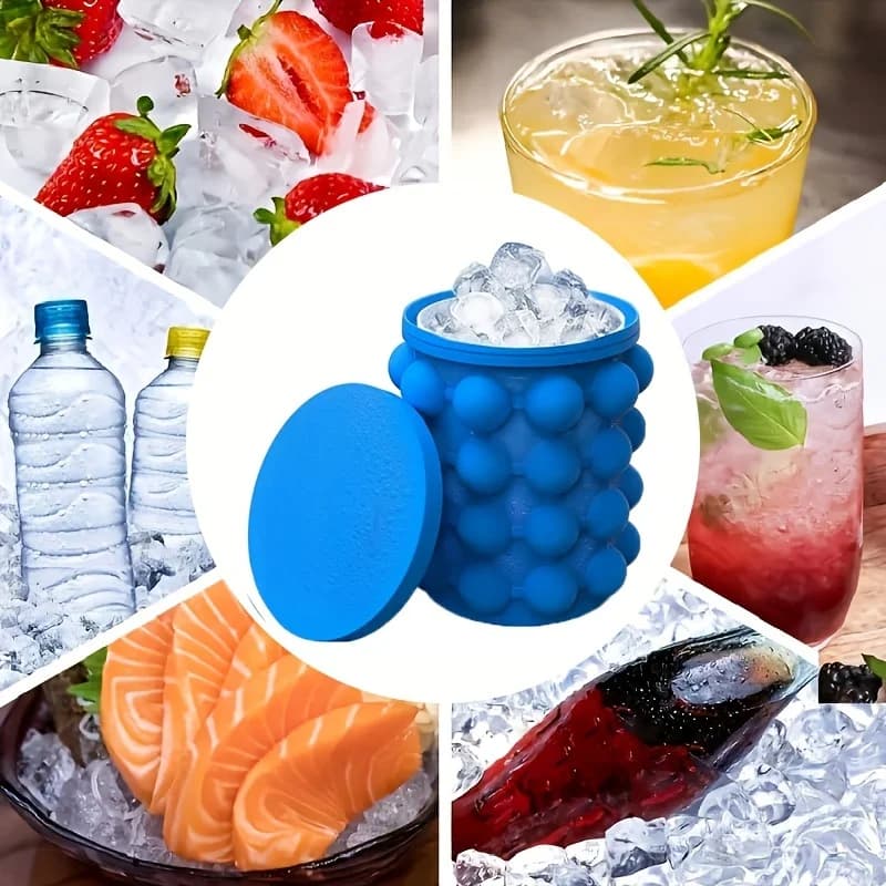 2 pezzi, secchiello per il ghiaccio, grande vassoio per cubetti di ghiaccio in silicone, stampo per produttore di ghiaccio a raffreddamento rapido, contenitore per vino ghiacciato, stampo per secchiello per il ghiaccio, macchina per ghiaccio rotonda