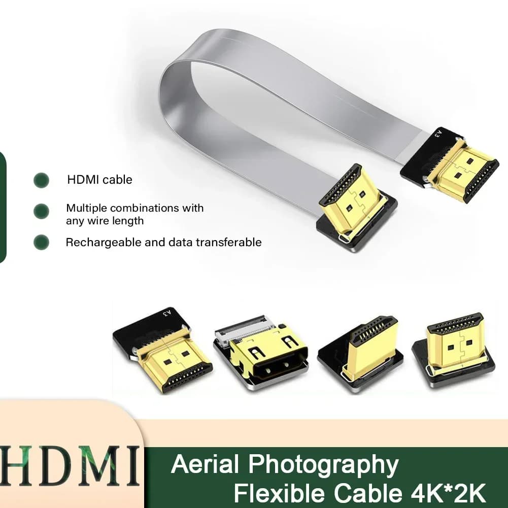 Cavo HDMI Compatibile Micro HDMI a Mini HDMI, Cavo Flessibile FPC Ultra-sottile, Connettore PCB Mini/Micro a 90 Gradi per Fai-da-Te