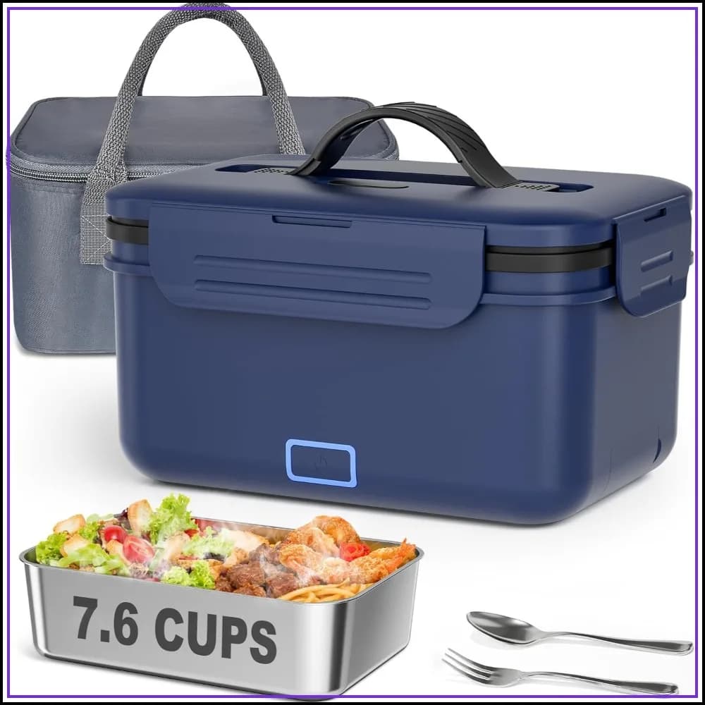1.8L Rechargeable Heated Lunch Box, Portable Food Warmer for Adults Office Car, Battery Powered Self Heating