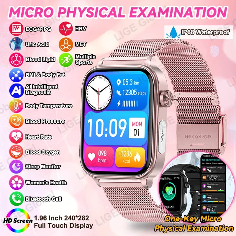 LIGE 2026 Nuovo Smartwatch con ECG+PPG per Diagnosi Salute, Analisi Corporea, Pressione Sanguigna, Lipidi, Acido Urico, Salute Femminile e Maschile
