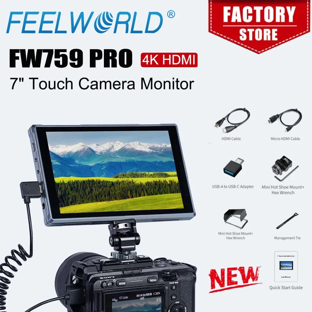 Monitor Video da Campo FEELWORLD FW759 PRO da 7 Pollici con Schermo Touch 4K HDMI 1280x800 IPS