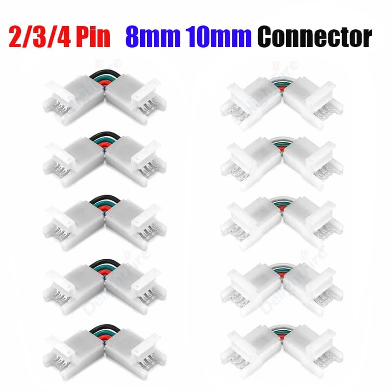2 3 Connettore per striscia LED a 4 pin 8 mm 10 mm a forma di L 90 ° Terminale regolabile ad angolo retto per striscia RGB WS2811 WS2812 5835 3528 a filo