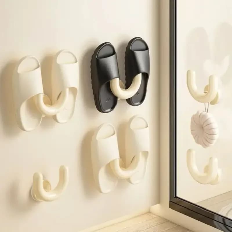Porta Ciabatte da Parete Multifunzionale con Ventosa, Senza Foratura, Ganci Appendi Ciabatte per Bagno