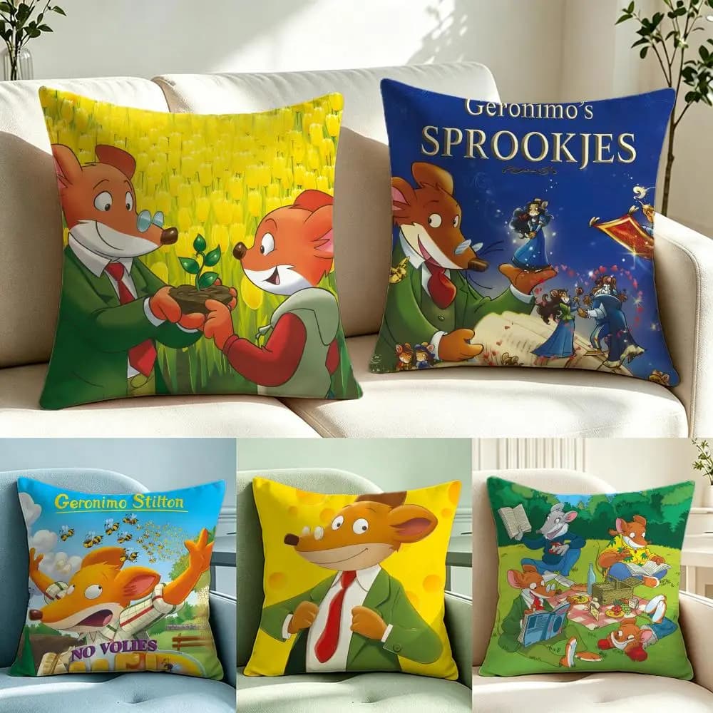 Character Geronimo Stilton Cushion Cover Short Plush Cushion Cover Double Sided Print Washable Sofa Pillowcase Home Decor Gift