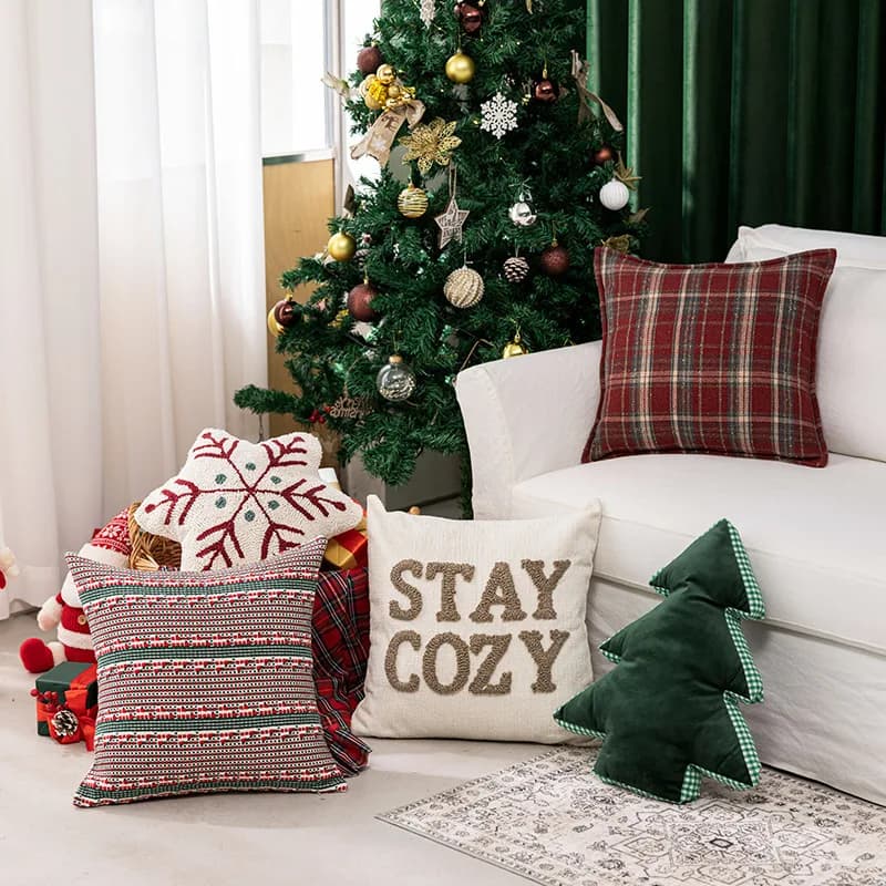 Federa scozzese stile Natale Capodanno Ins Federa per cuscino per divano festivo Fodera per cuscino decorativa per le vacanze Decorazioni per il soggiorno