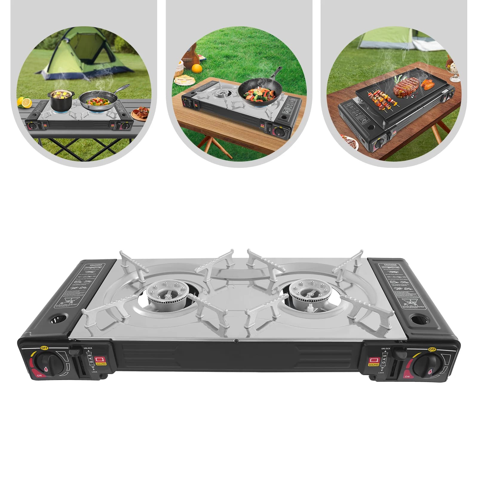2-ring Butane Grid Stove Family Gas Stool Picnic BBQ Facilities for Camping Hiking Backpack