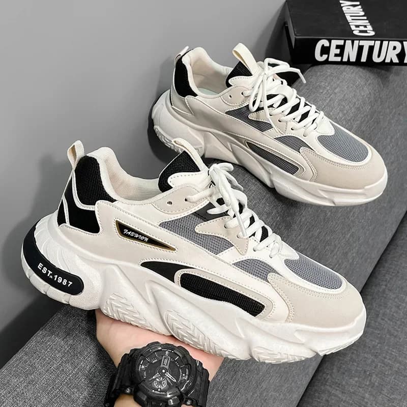 Sneaker Clunky Versatile con suola spessa per uomo 2024 New Trend Mesh Lace Up scarpe sportive Casual traspiranti suole morbide aumentate