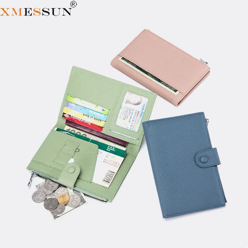 XMESSUN Women New Genuine Leather Passport Holder Wallet,Fashion Designer Lady Cowhide Ticket Folder Coin Bag ID Card Bag ins