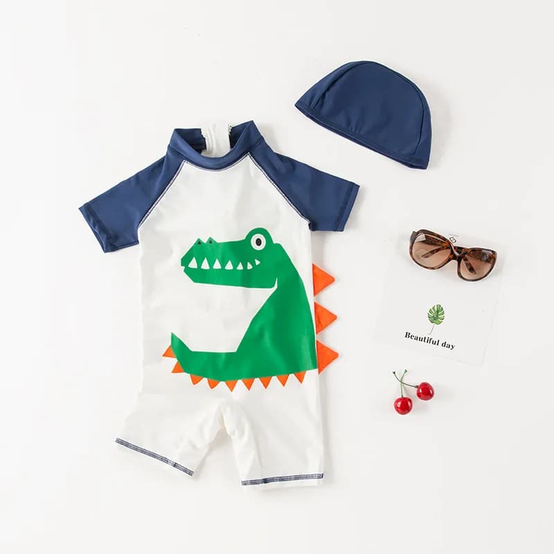 3265Lovely Cartoon Dinosau Kids Swimming with Swimming Headset / Surfing Swimwear with Solar Beach Protection