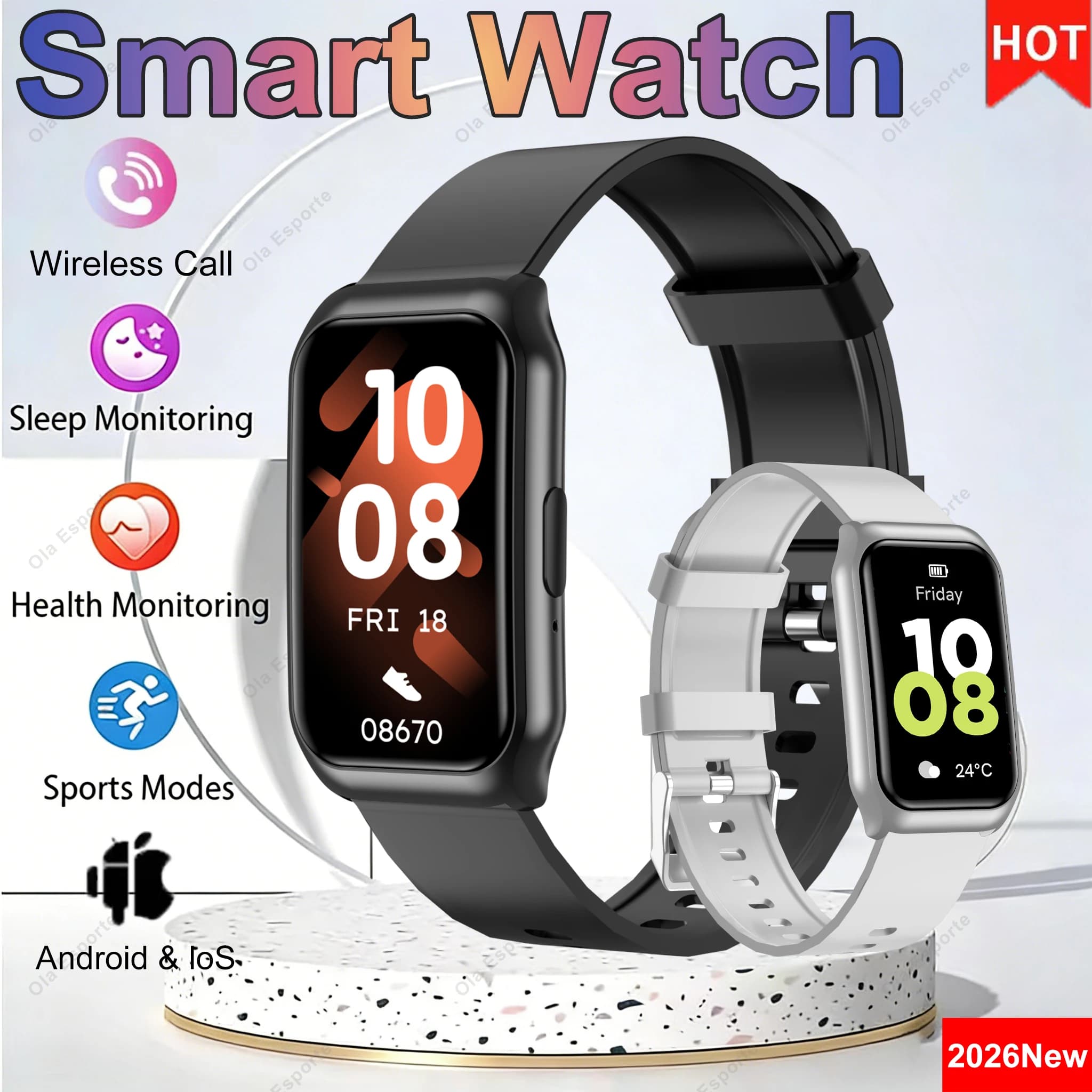 Nuovo schermo intero da 1,45 pollici Smart Watch Uomo Donna Chiamata BT Sport all'aria aperta Impermeabile Monitor sanitario Orologio SOS Smartwatch digitale