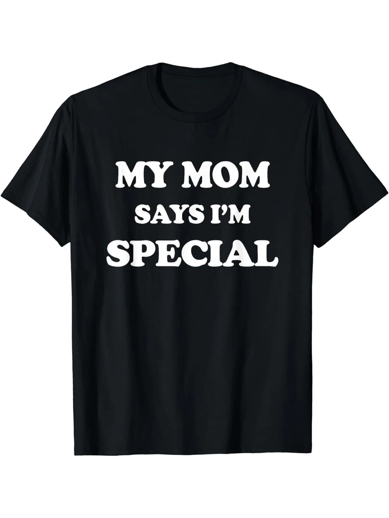 T-shirt girocollo in edizione speciale: maglietta a maniche corte comoda, versatile e alla moda con umoristico "La mia mamma dice che sono spec