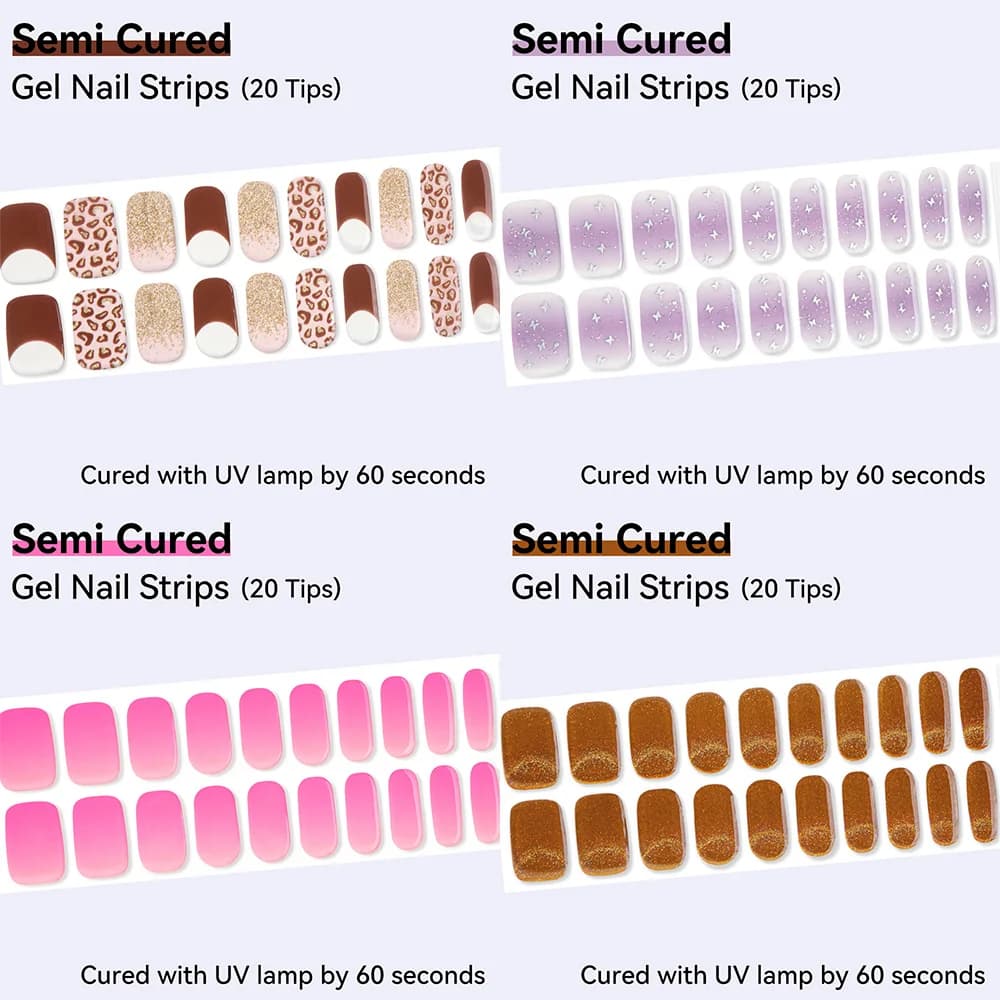 20 Tips Nuovi Adesivi Unghie UV con Glitter Sottile Stampa Leopardata, Adesivi Manicure Semi-Polimerizzati Colorati Neon, Wraps per Nail Art a Copertura Totale
