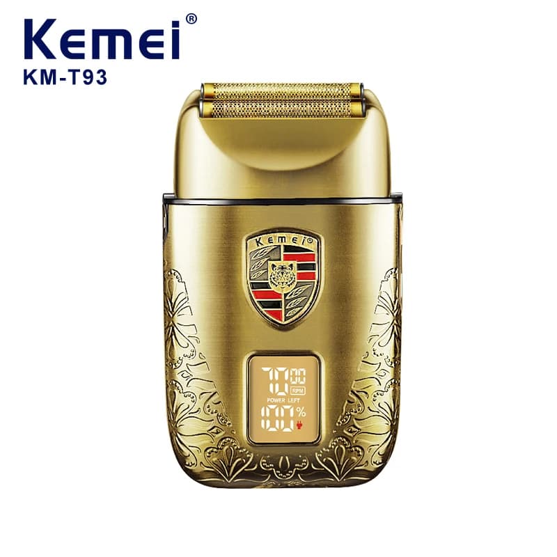 Kemei Quick Charging Portable Razor with LED Display Hair Shaving Shaving Razor for Men Classic Gold Satin Shaving Razor with Metal Shell KM-T93