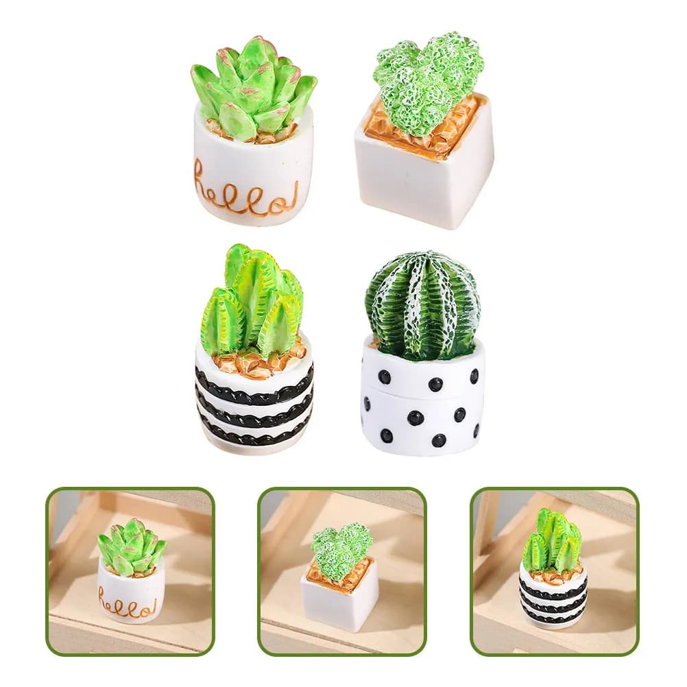 4Pcs Fake Cactus Plant Bonsai Mini Faux Cactus Potted Plants Realistic Artificial Indoor Decor for Living Room Bedroom Desk No