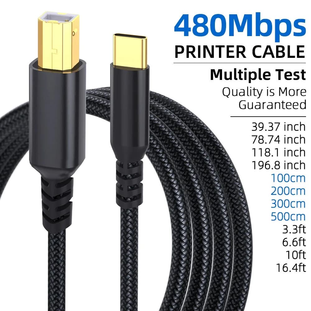 Cavo stampante USB B a USB C, Plug And Play, cavo di ricarica rapido intrecciato in nylon per stampante HP, Canon, Epson, Lexmark, scanner, fotocopiatrice