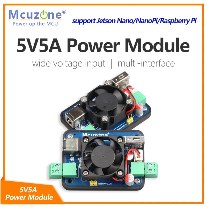 5V5A power module, support Jetson Nano / NanoPi / Raspberry Pi, INGRESS 7-15 V CC5.5-2.1 and USCITA 5 V(3.81-2P and USB-A)