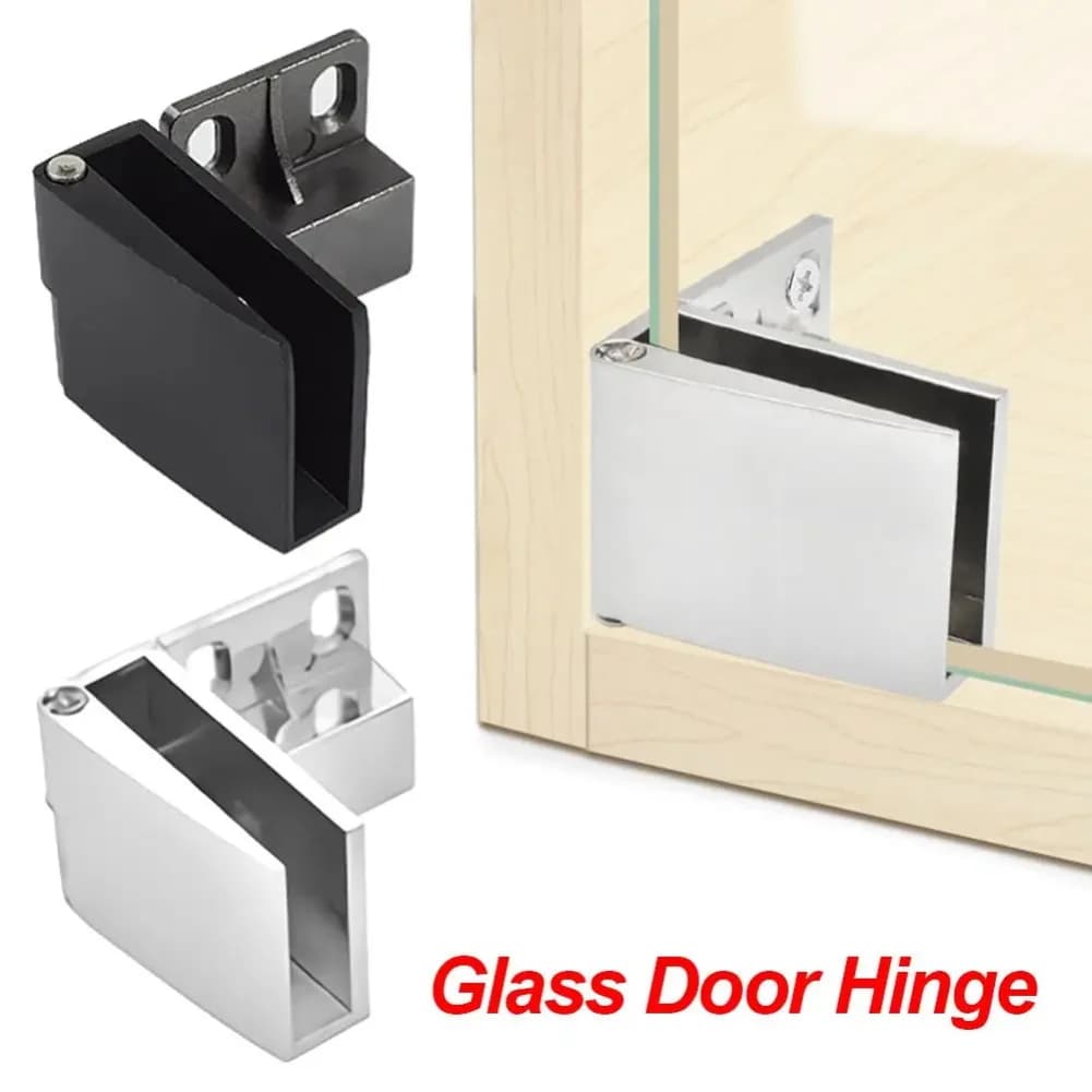 1 paio di cerniere per porte in vetro con chiusura automatica in lega di zinco, senza foratura, senza telaio, per armadietti per vino, porta in vetro, cerniera per mobili