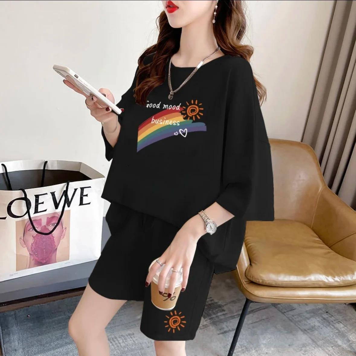 Fashion women's summer shorts set, sportswear, oversized short sleeved T-shirt, 2-piece set, sportswear, women's casual clothing