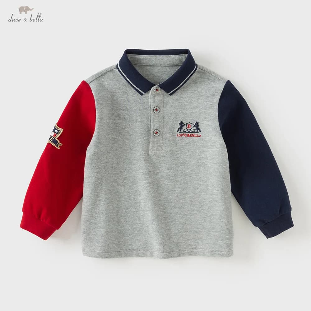 Dave Bella T-shirt polo primavera autunno da ragazzo T-shirt casual in cotone a maniche lunghe per bambini Polo da esterno per ragazzo Top DB3253487