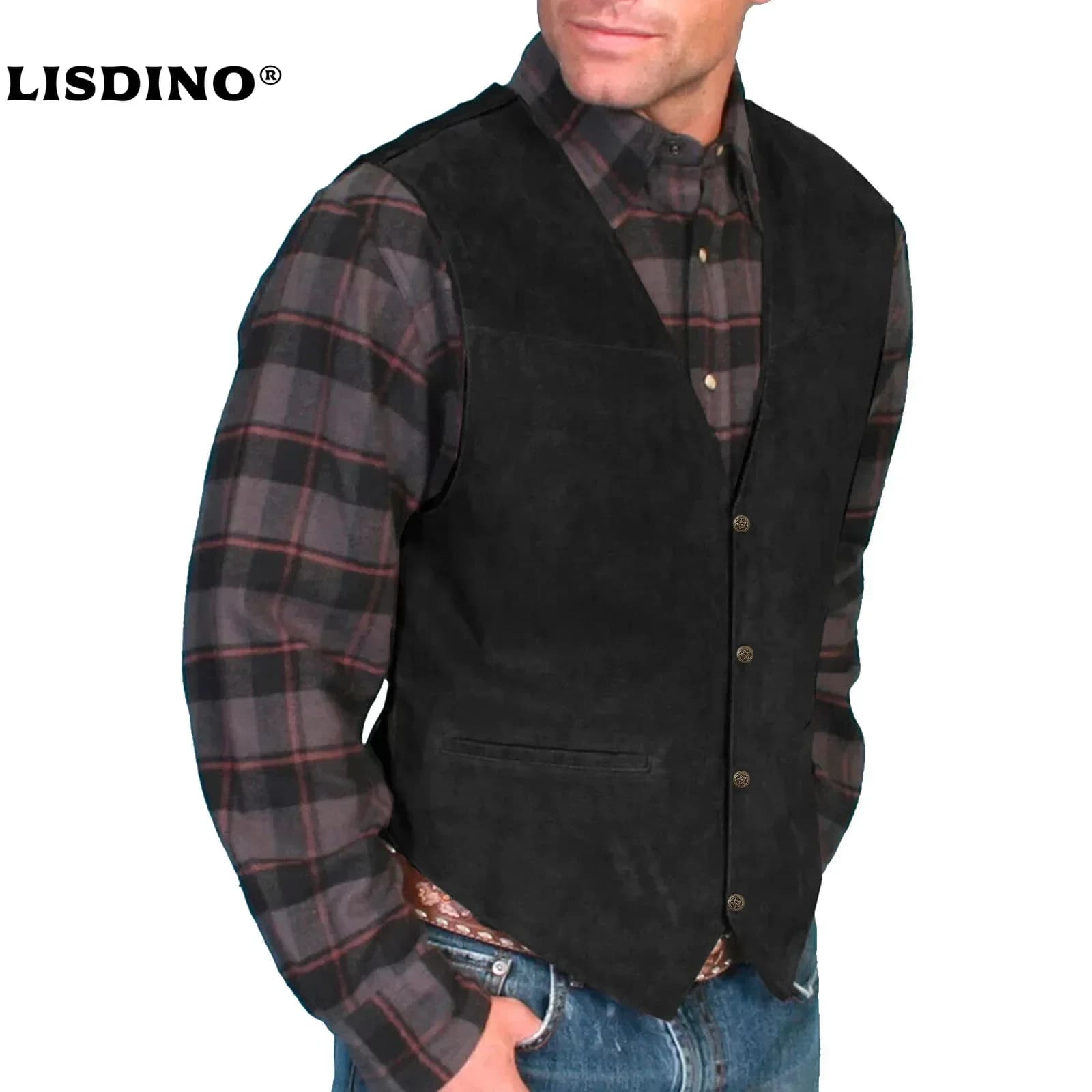 Gilet in pelle da uomo con scollo a V monopetto gilet da uomo senza maniche occidentale giacca da motociclista in pelle Club Chopper Vest