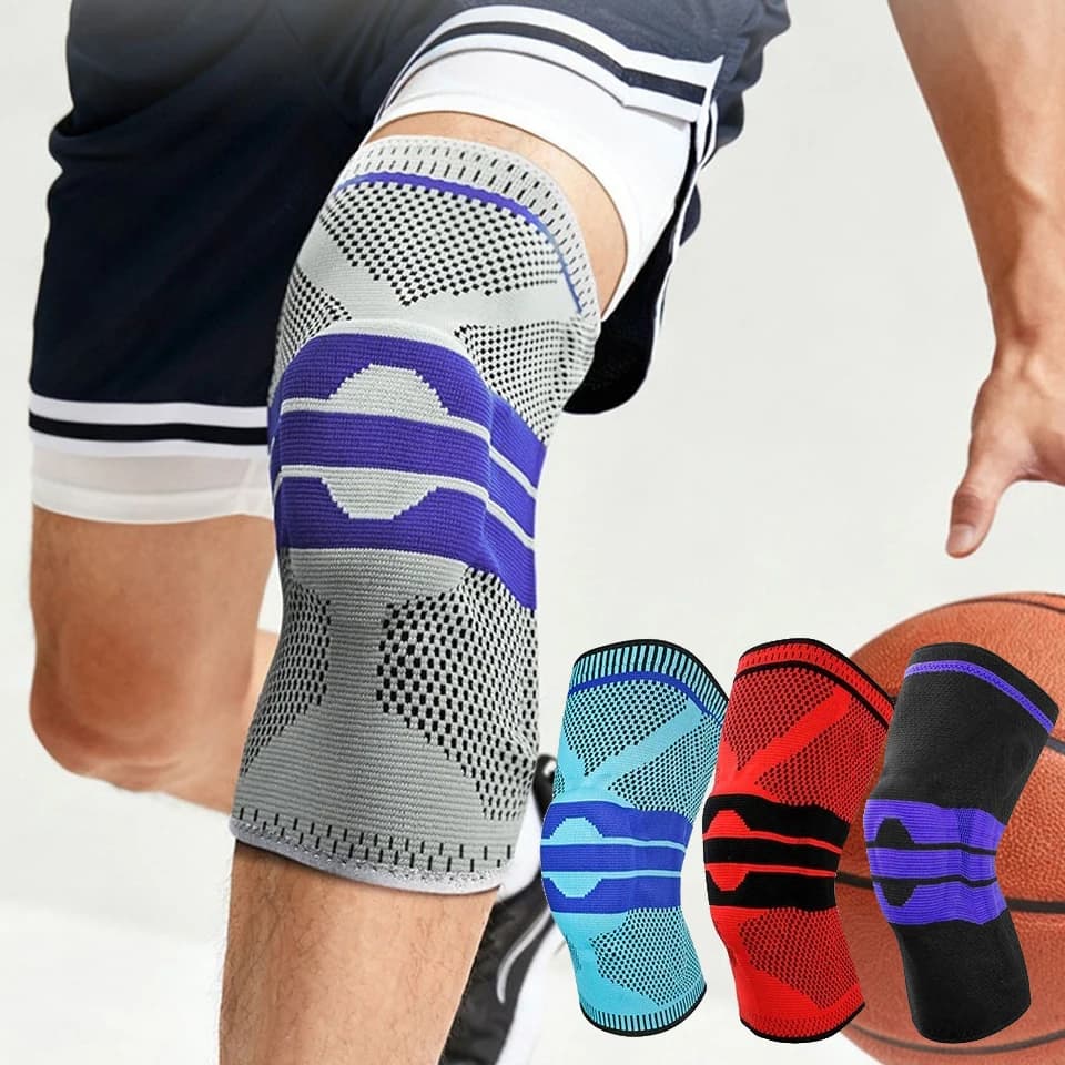 AOLIKES 1 Pezzo Supporto per Ginocchio a Compressione Sportiva, Protezione Rotula, Cuscinetto in Silicone Intrecciato con Molla per Ciclismo, Corsa, Basket