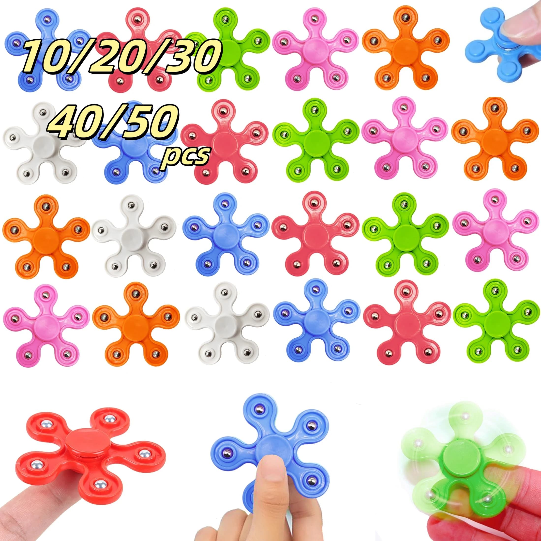 Confezione da 50-10 giocattoli Fidget Spinner per bambini, giocattoli sensoriali antistress, regali per feste di compleanno, articoli per sacchetti regalo