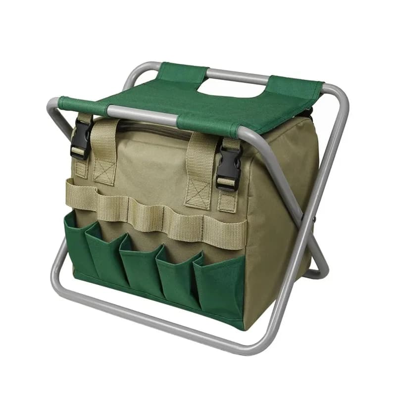 Sgabello Pieghevole Multifunzionale YTYIN per Campeggio con Borsa Portaoggetti, Sgabello da Pesca e Borsa Porta Attrezzi da Giardinaggio