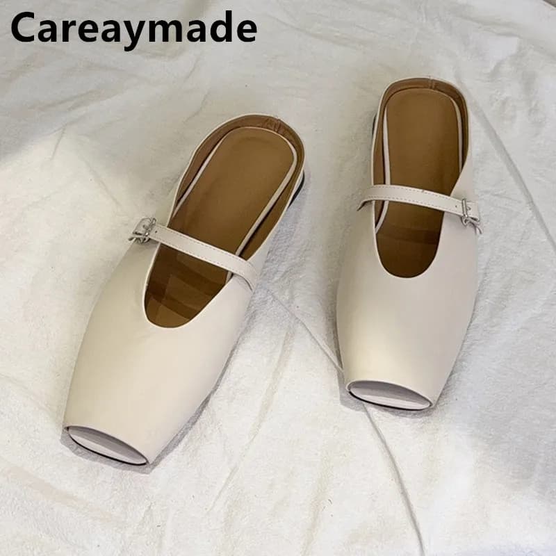 Careaymade-Pantofole da donna con testa quadrata in vera pelle Fondo morbido, comode, resistenti, antiscivolo, che assorbono il sudore