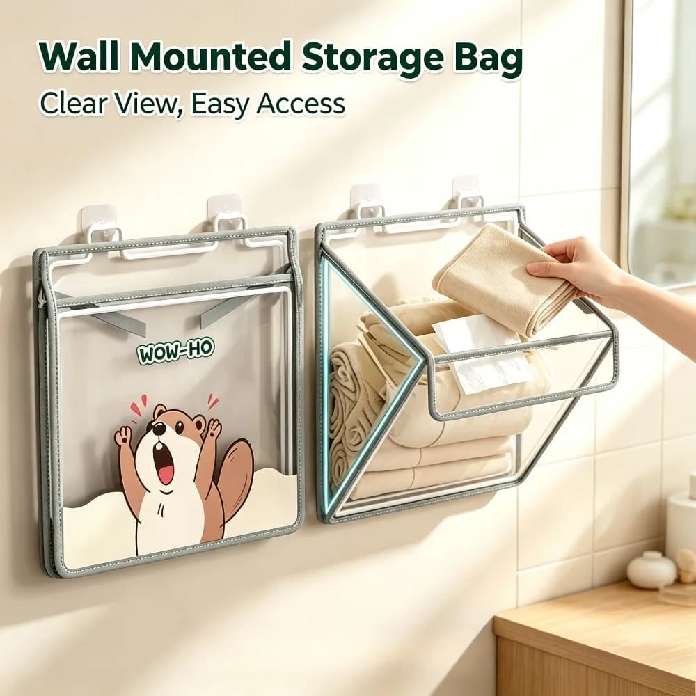 Waterproof Bathroom Hanging Storage Bag Towel Organizer Laundry Basket Dirty Clothes Holder Wall Mounted Home Storage Organizer