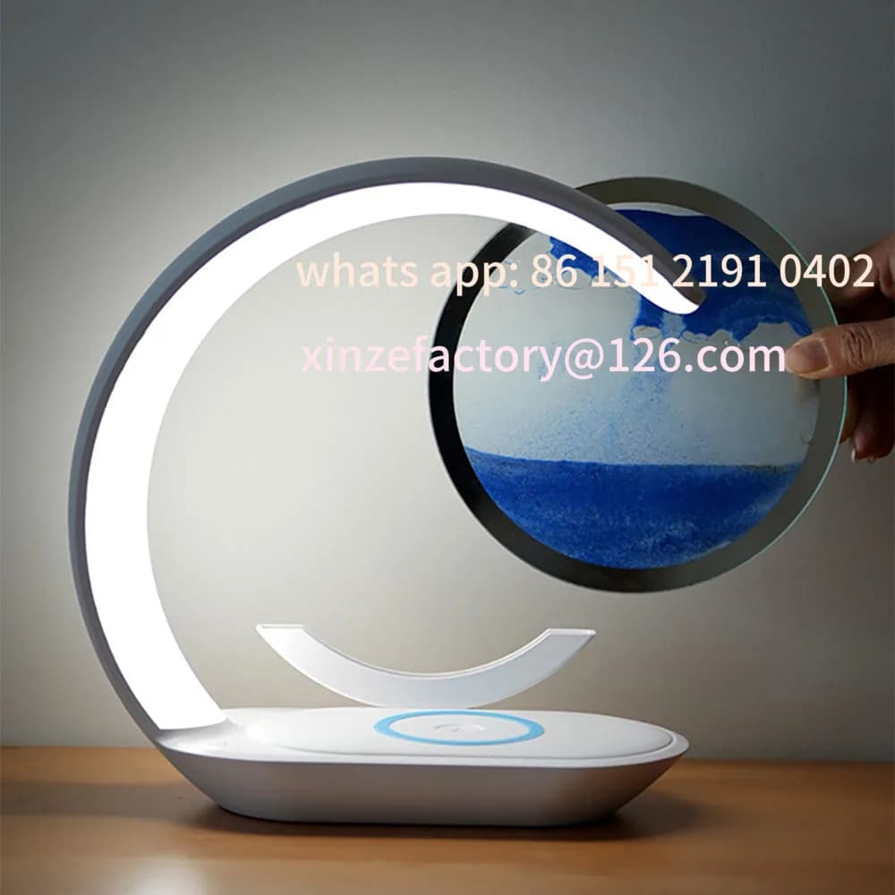 Lampada da Tavolo Personalizzabile con Ricarica Wireless USB, Lampada da Scrivania 3D a Clessidra, Luce Notturna con Effetto Sabbia per Ufficio