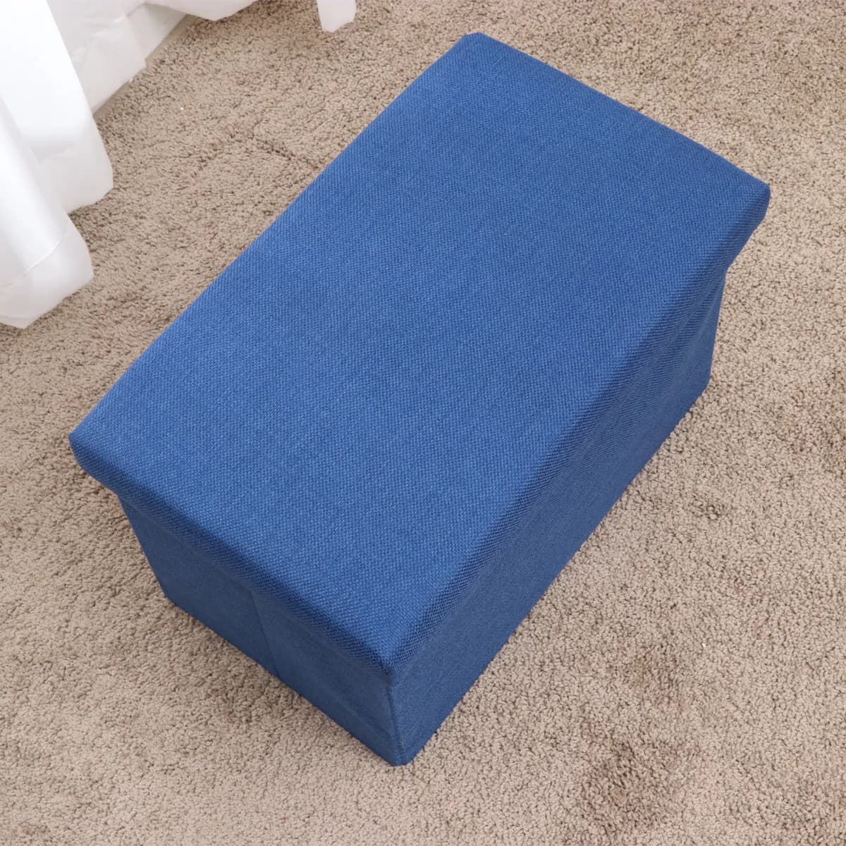 Panca contenitore pieghevole in tessuto di lino blu scuro, poggiapiedi per soggiorno, camera da letto, campeggio, picnic all'aperto, baule portaoggetti