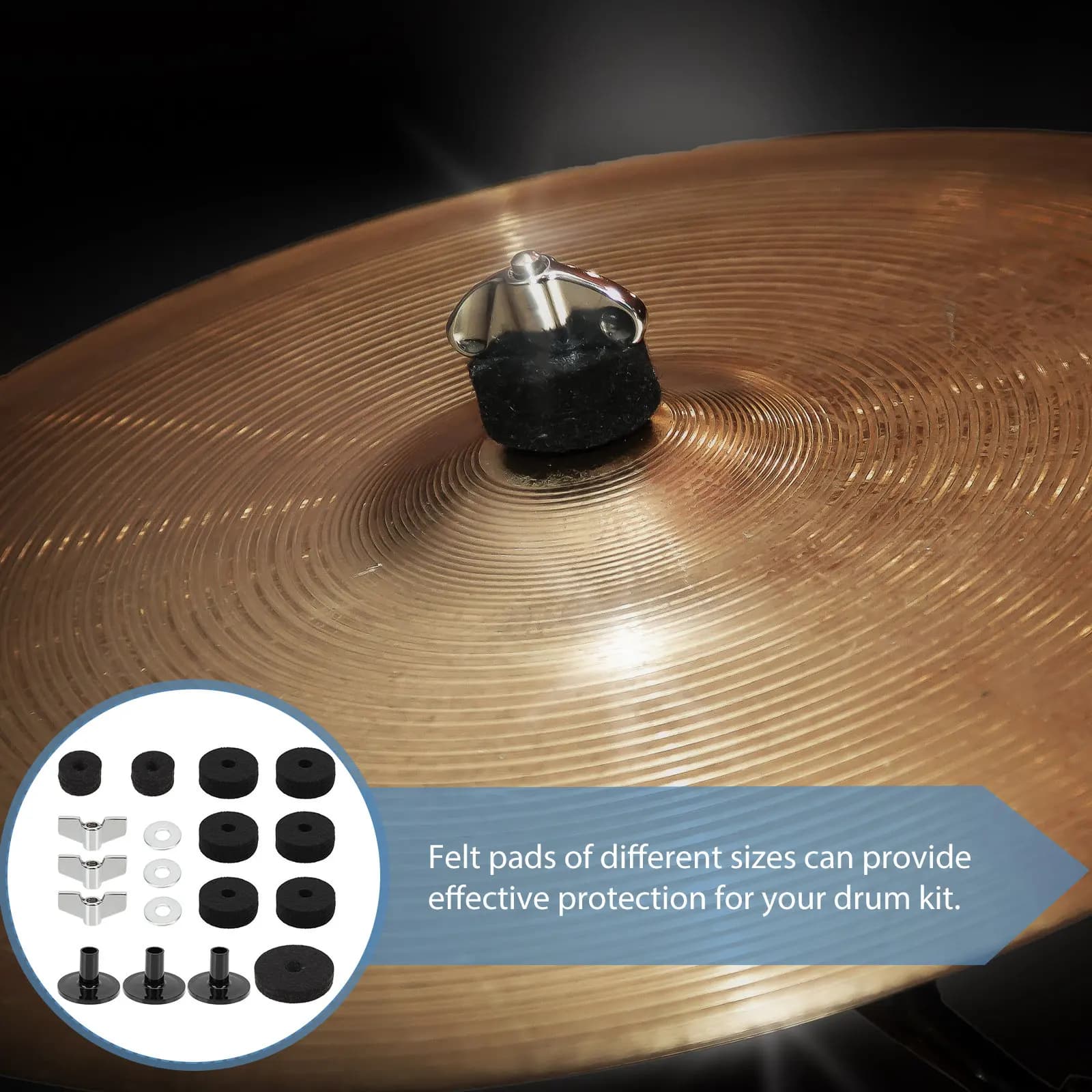 Set Completo di Protezioni in Feltro per Batteria, Spugna in Feltro Resistente, Materiale in Lega, Protezione Versatile per Batterie, Piatti e Set di Percussioni
