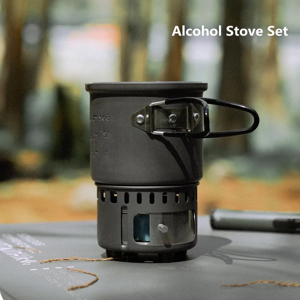 MOUNTAINHIKER Nuovo Set Fornello a Alcool per Campeggio All-in-one Portatile Leggero in Lega di Alluminio con Pentola e Accessori per Cucina