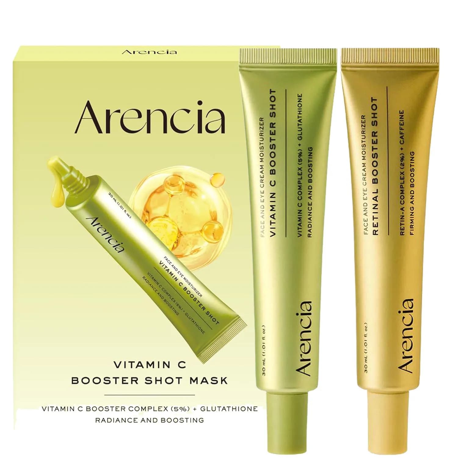 Siero Booster alla Vitamina C Arencia, Idratante Rassodante con Vitamina E per Macchie Scure, Linee Sottili e Rughe, Crema Viso e Occhi per la Cura della Pelle