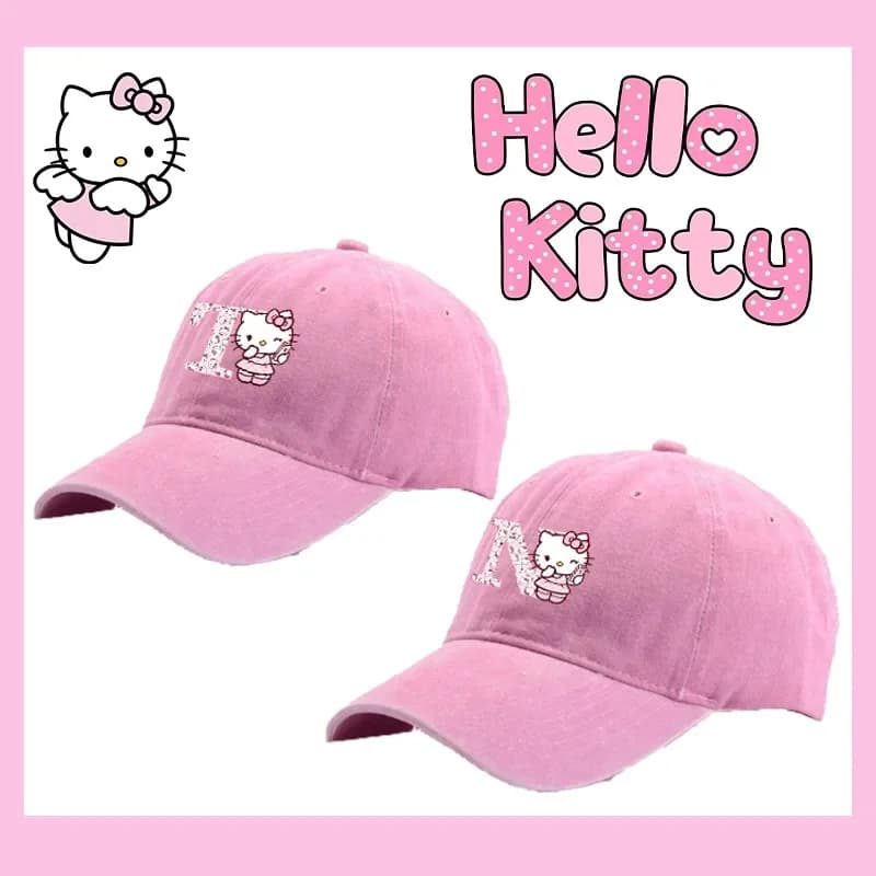 Cappellino da Baseball Vintage Rosa Hello Kitty per Donne, Motivo Cartoon con Stampa Lettere A-Z, Cappelli Estivi alla Moda in Cotone, Regalo Carino