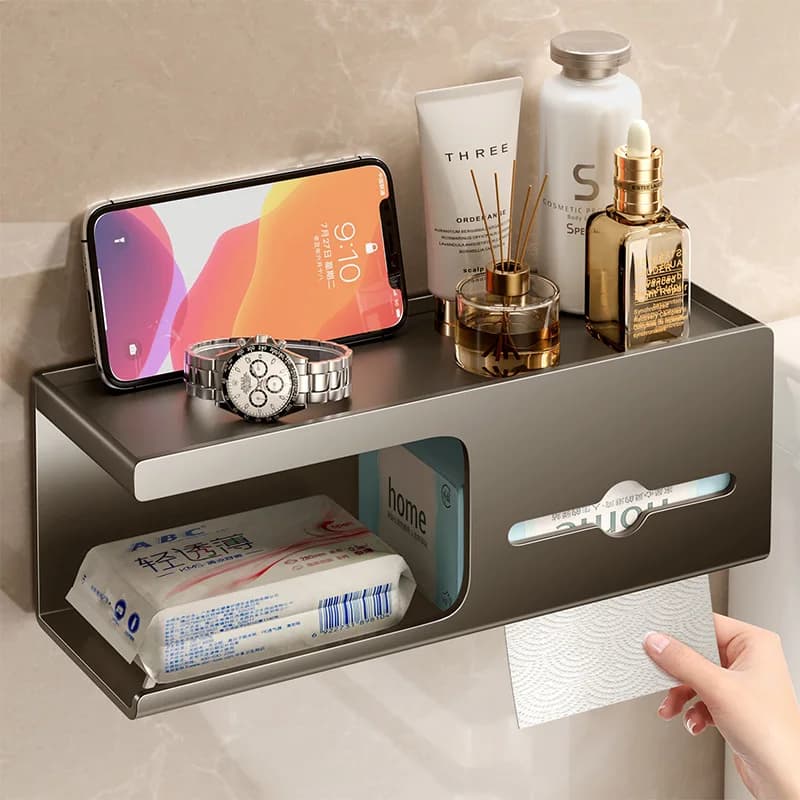 Portaoggetti da bagno con ventosa, porta carta igienica, porta asciugamani per lavabo, nessuna perforazione richiesta, porta salviette