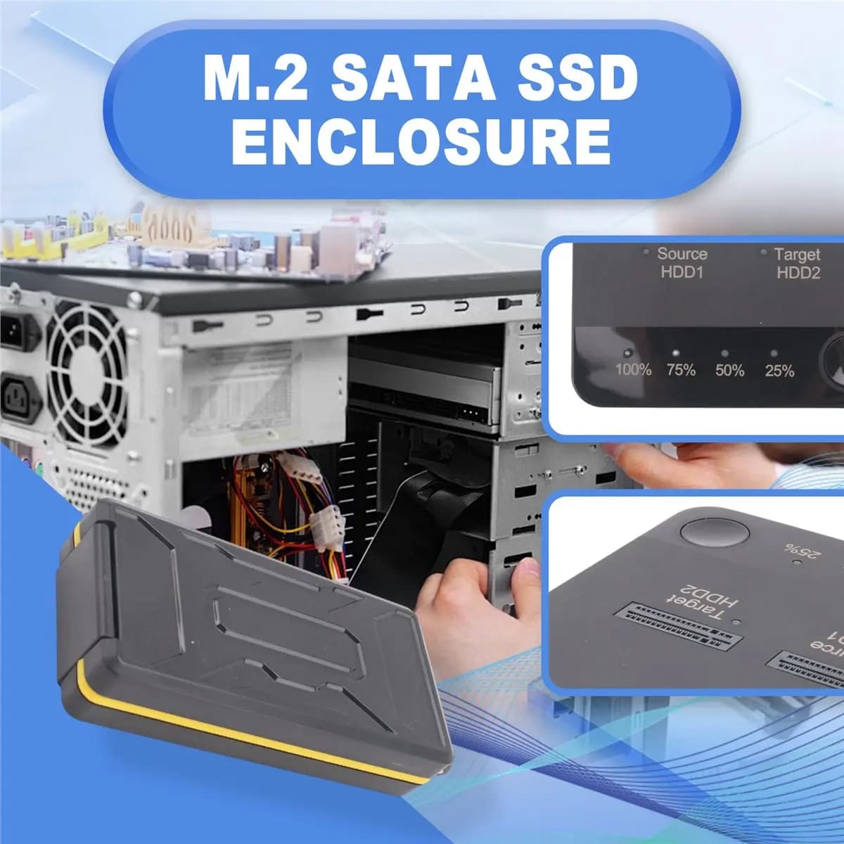 Duplicatore M.2 SATA A43M, Box Esterno SSD Dual Bay M.2 SATA con Funzione Clone per Lettore HDD SSD M2