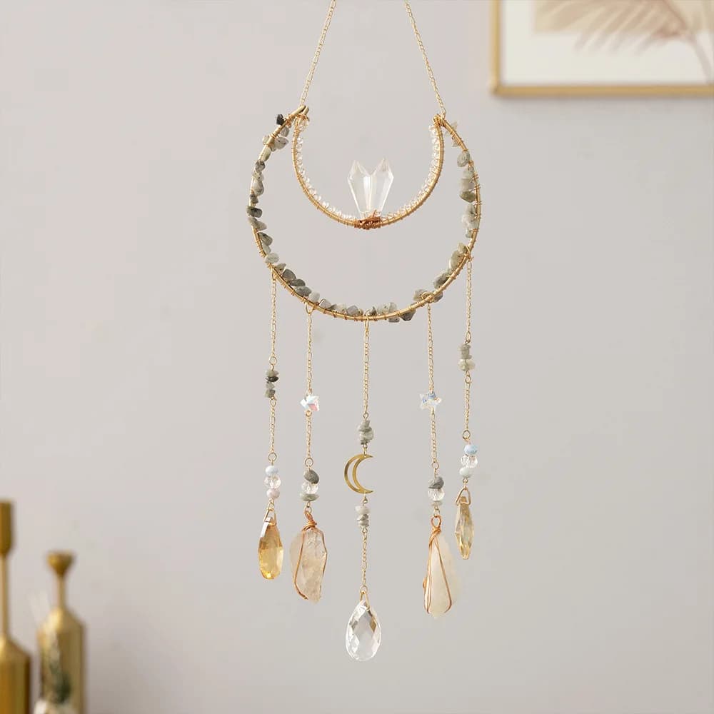 1pcs Crystal Wind Chime Sun Moon Catcher Pendant Dream Catcher Rainbow Hanging Drop Home Garden Decor Wind Chime Decoration Gift