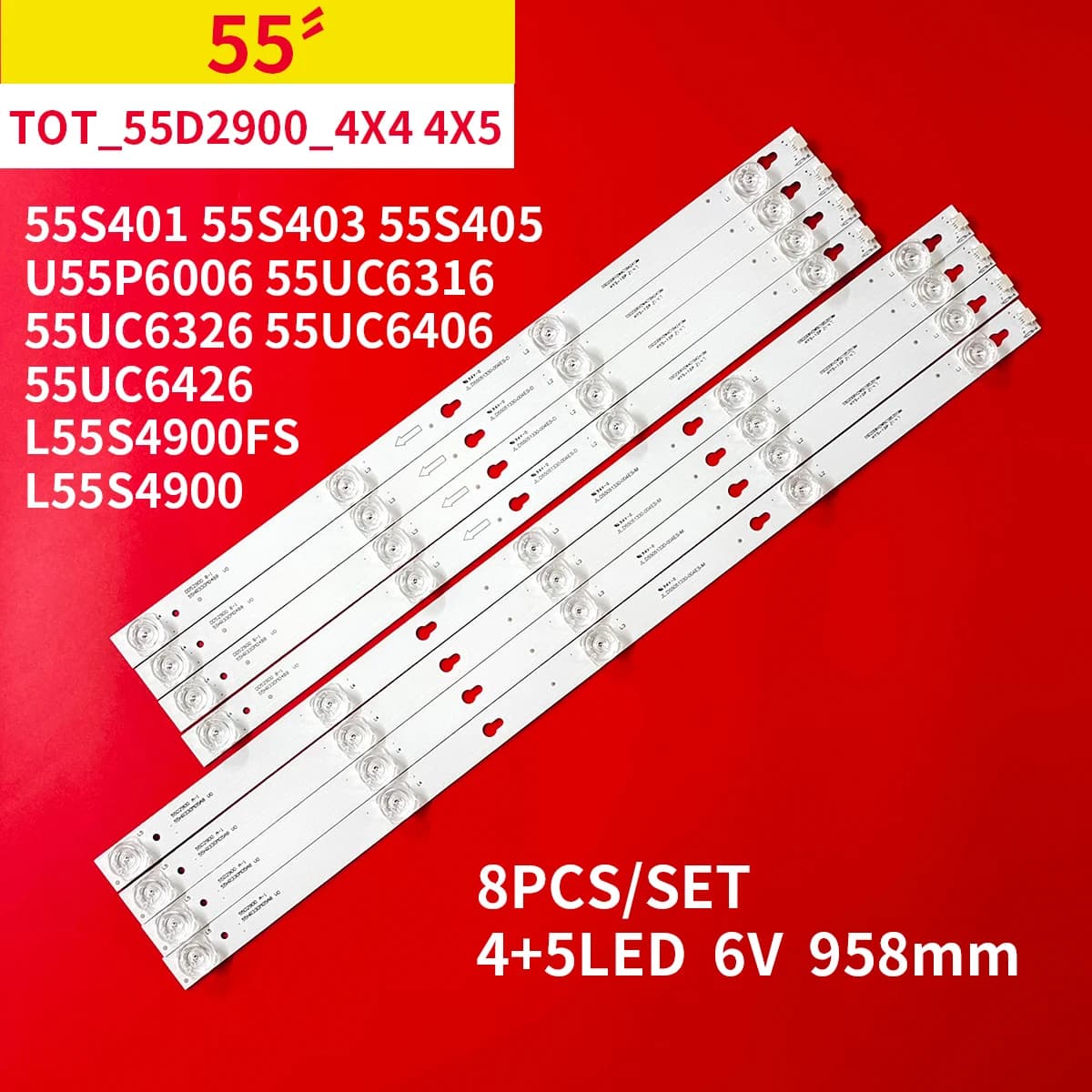 8Pcs/Set LED Backlight Strip for TCL 55" TV 55S401 55S403 55S405 U55P6006 55UC6316 55HR330M05A6 55HR330M04B6 V0 TOT_55D2900