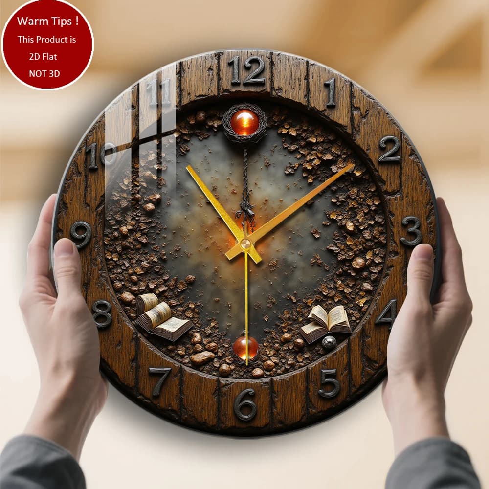 Tempered glass wall clock Wooden watch with light bears Open books suitable for wall decorations or table displays everywhere