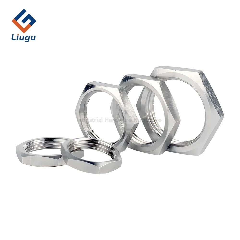 Thin Hex Lock Nut with Fine Thread, 1/8" 1/4" 3/8" 1/2" 3/4" 1" 1-1/4" 1-1/2" BSP Thread SS304 Stainless Steel for Pipe Fitting