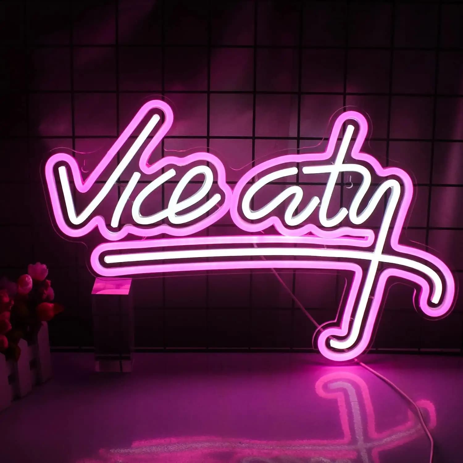 Insegna al Neon Vice City con Luci LED Dimmerabili USB per Camera da Letto, Sala Giochi, Bar, Man Cave, Zona Gaming, Decorazione Sala Giochi, Regali Personalizzati