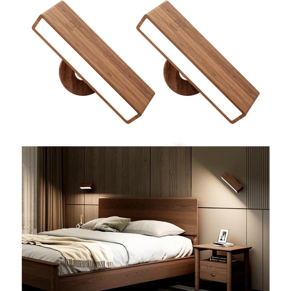 Confezione da 2 applique da parete in legno massello nordico lampade notturne ricaricabili rotazione a 360 luci da lettura da parete toccabili dimmerabili per comodino